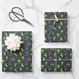Golf Symbole Kart Clubs Green auf Navy Geschenk Geschenkpapier Set