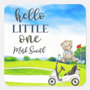 Golf Teddy Bear Boy for Baby Dusche Quadratischer Aufkleber