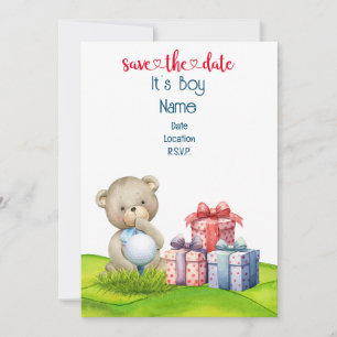 Golf Teddy Bear Es ist Junge für Golfer Baby Einladung