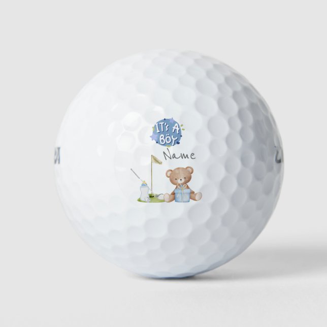 Golf Teddy Bear It's Boy for Baby Shower Golfball (Vorderseite)