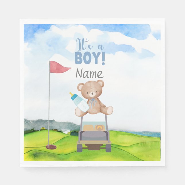 Golf Teddy Bear It's Boy for Baby Shower Napkins Serviette (Vorderseite)
