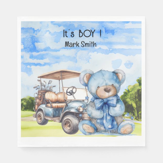 Golf Teddy Bear It's Boy for Baby Shower Serviette (Vorderseite)