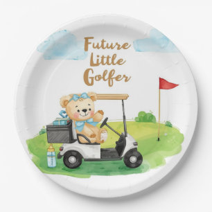 Golf-Teddybär Es ist ein Junge Baby Shower Serviet Pappteller