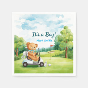 Golf-Teddybär Es ist ein Junge Baby Shower Serviet Serviette