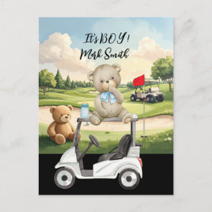 Golf-Teddybär Es ist ein Junge zur Babyparty Postkarte