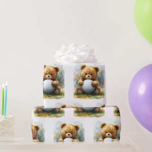 Golf-Teddybär hält Golfball Geschenkpapier