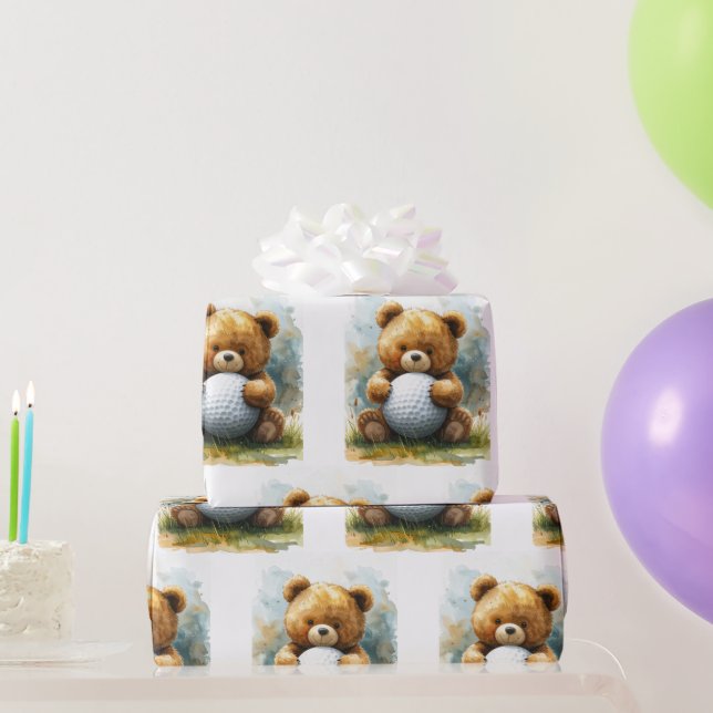 Golf-Teddybär hält Golfball  Geschenkpapier (Partygeschenke)