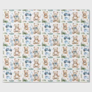 Golf-Teddybär mit Golfwagen für Baby Boy Golfer Geschenkpapier