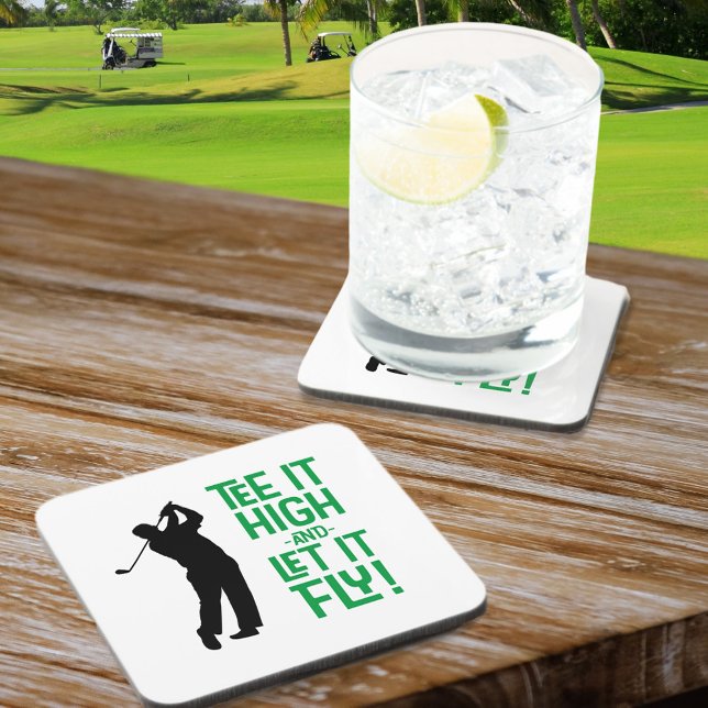 Golf Tee Funny Humor Moderne Sport Klassische Part Getränkeuntersetzer (Cute Men's Golf Tee Funny Humor Black Green Sports Beverage Coaster)