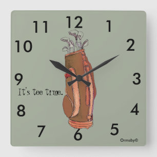 Golf Tee Time Square Wall Uhr