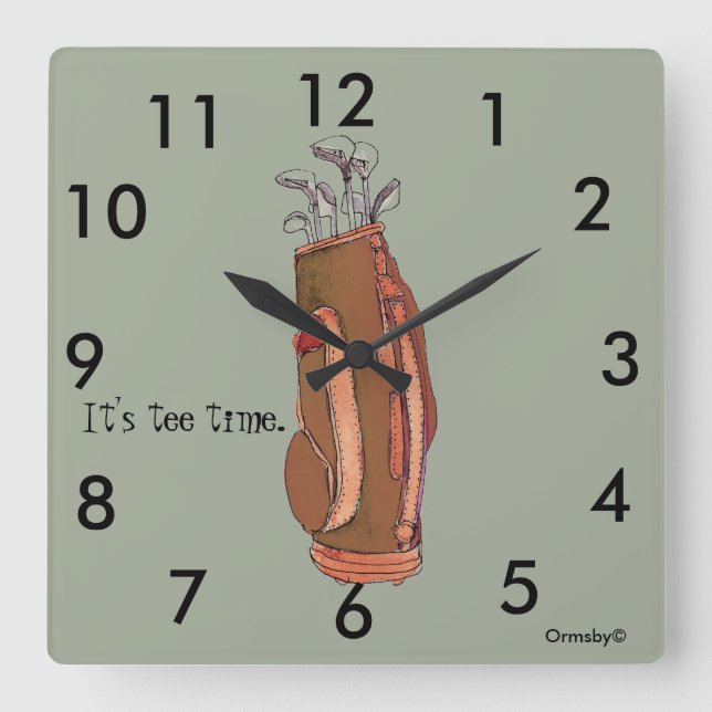 Golf Tee Time Square Wall Uhr (Vorderseite)