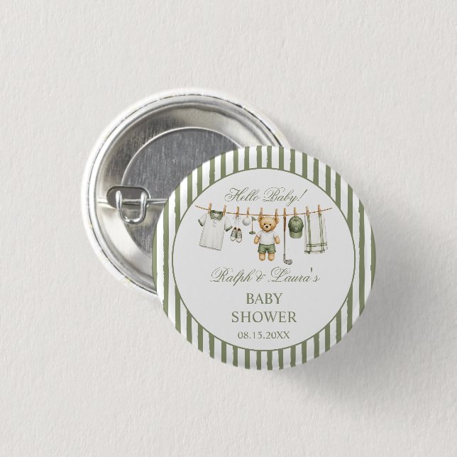 Golf Thema Bär Baby Shower Button (Vorne & Hinten)