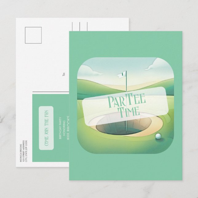 Golf Thema Geburtstag Einladung Postkarte (Vorne/Hinten)