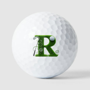 Golf-Thema Gras Buchstaben mit Bällen und Schläger Golfball