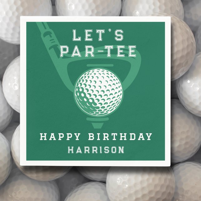 Golf Theme Birthday Party Name Modern Green Serviette (Von Creator hochgeladen)
