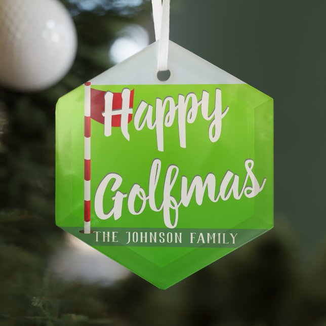 Golf Theme Happy Golfmas Glas Ornament (Happy Golfmas Ornament. Just add your name)