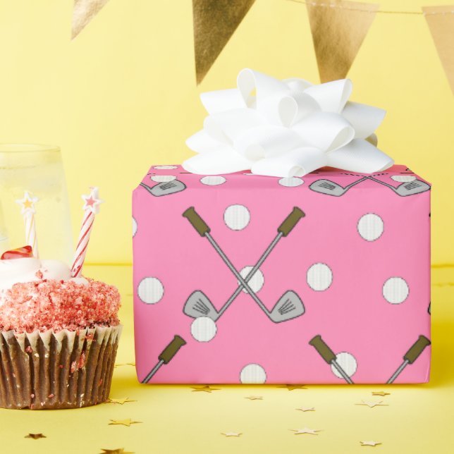 Golf Theme Pink Wrapping Paper Geschenkpapier (Geburtstagsparty)