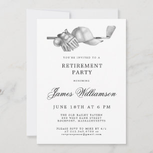 Golf Theme Retirtion Party Schwarz-weiß Einladung