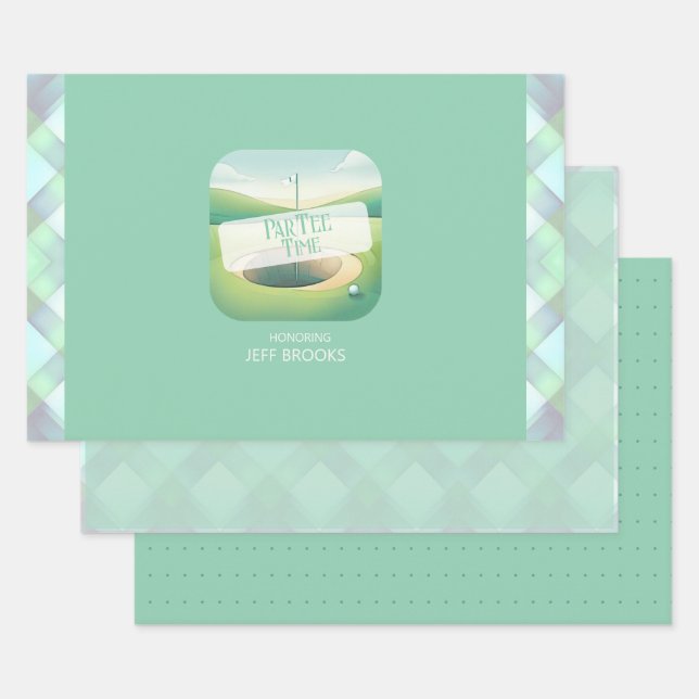 Golf Theme Wrapping Paper Flat Sheet Set 3 Geschenkpapier Set (Set)