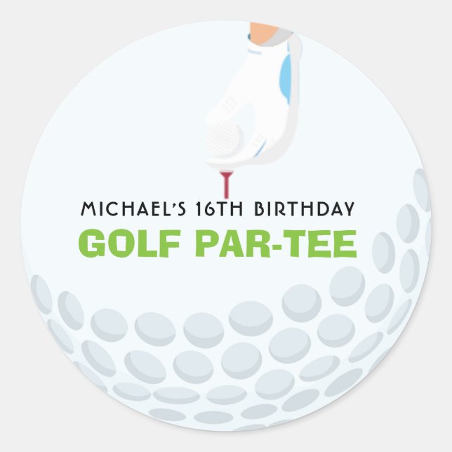 Golf Themed Birthday Classic Round Aufkleber (Vorderseite)
