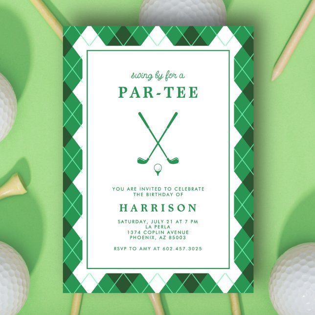Golf Themed Birthday Party Modern Preppy Green Einladung (Von Creator hochgeladen)