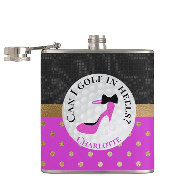 Golf Themed Girl Pink und Black Flachmann (Geöffnet)