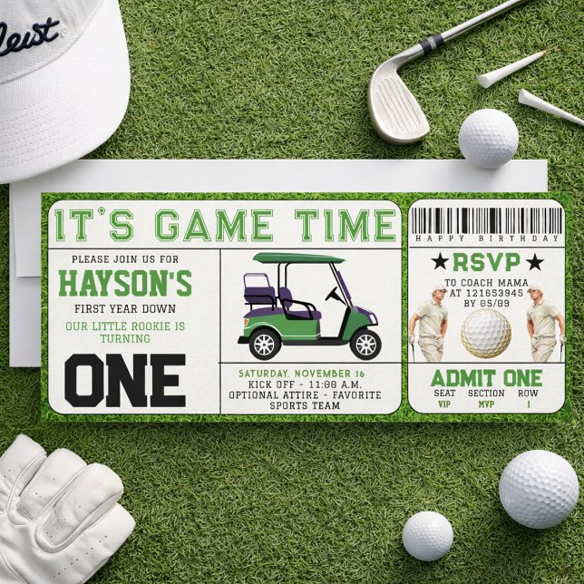 Golf Ticket 1. Geburtstag Einladung (Year Down Golf Ticket 1st Birthday Invitation)