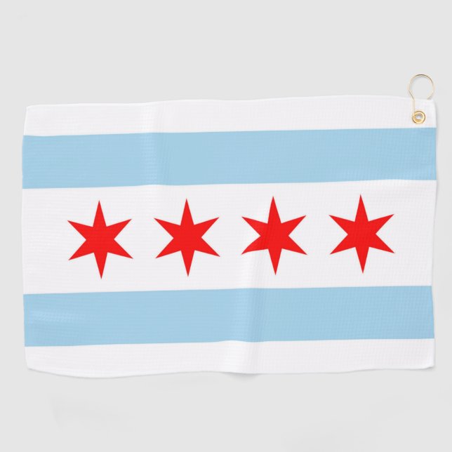 Golf Towel with Fahne of Chicago,Illinois, USA Golfhandtuch (Horizontal)