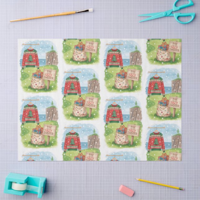 Golf Ugly Sweater Christmas Party with Santa Claus Seidenpapier (Basteln)