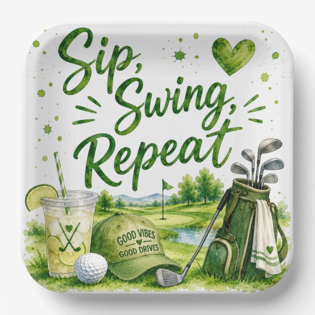 Golf und Kichern Lustige Golf-Wasserfarbe  Pappteller (Vorderseite)