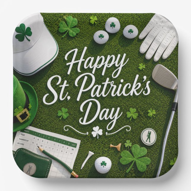 Golf Viel Glück  mit Kleeblatt St. Patrick's Day   Pappteller (Vorderseite)