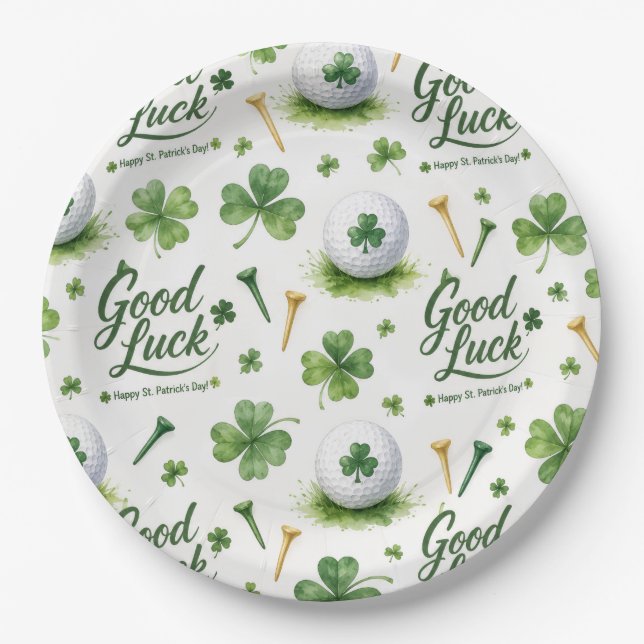 Golf Viel Glück  mit Kleeblatt St. Patrick's Day   Pappteller (Vorderseite)