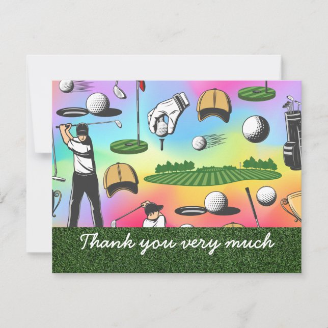 Golf Vielen Dank Karte mit goldener Flagge Ball Hu (Vorderseite)