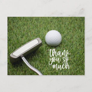 Golf Vielen Dank mit Golfball und Putter auf Grün Postkarte