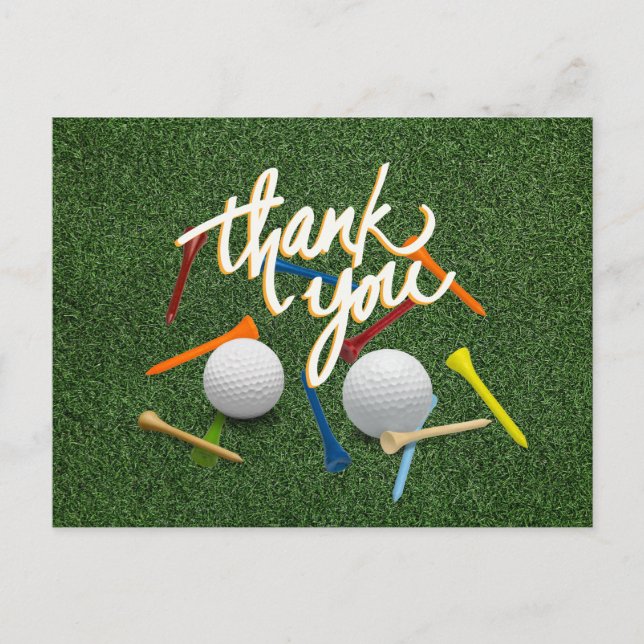 Golf Vielen Dank mit Golfball und T-Shirts auf Grü Postkarte (Vorderseite)