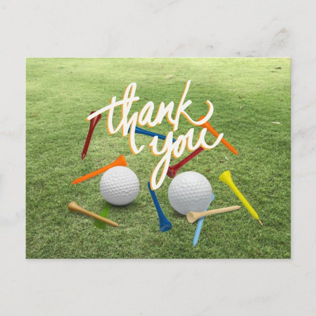 Golf Vielen Dank mit Golfball und T-Shirts auf Grü Postkarte (Vorderseite)