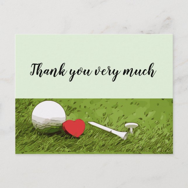 Golf Vielen Dank mit Liebe auf grünem Gras Postkarte (Vorderseite)
