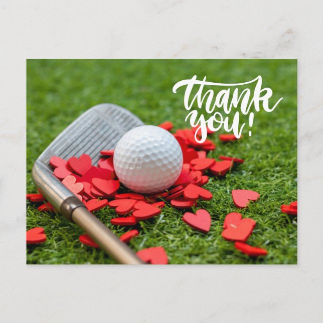 Golf Vielen Dank mit Liebe rotes Herz auf grünem G Postkarte (Vorderseite)