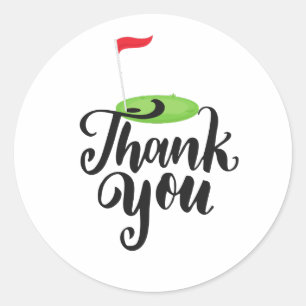 Golf Vielen Dank mit Text und Fahne auf Green Golf Runder Aufkleber