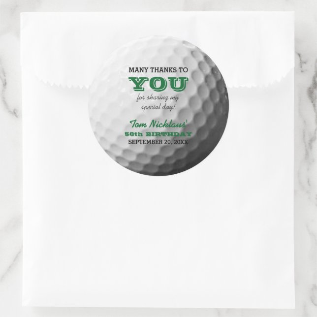 Golf Vielen Dank Personalisiert Runder Aufkleber (Tasche)