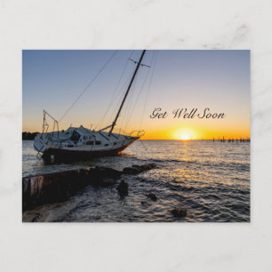 Golf von Breeze Segelboot und Pier Sonnenuntergang Postkarte