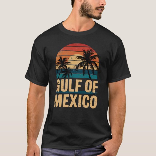Golf von Mexiko Retro Sonnenuntergang Palmen Vinta T-Shirt (Vorderseite)