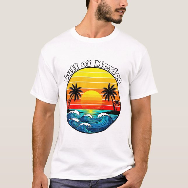 Golf von Mexiko Retro Sunset Beach Graphic T-Shirt (Vorderseite)