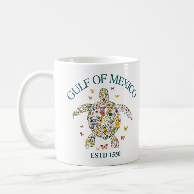 Golf von Mexiko Turtle est 1550 Vergessen Sie nie  Kaffeetasse (Links)