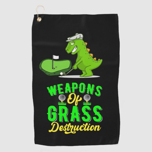 Golf-Waffe Zerstörung von Gras mit Dinosaurier Golfhandtuch (Vorderseite)