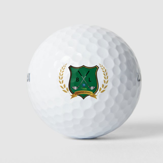"Golf-Wappen-Logo mit Monogram-Initialen Golfball (Vorderseite)