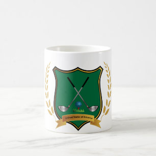 GOLF Wappen mit Laurel Wreath und Golfklubs Kaffeetasse