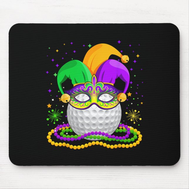 Golf Wearing Jester Hat Masked Beads Mardi Gras Pl Mousepad (Vorne)