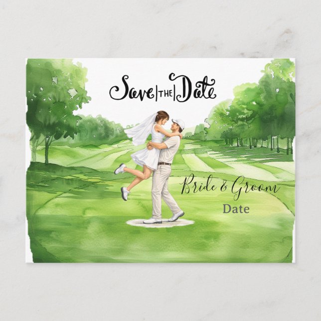 Golf wedding Birde and Groom Save the date Postkarte (Vorderseite)