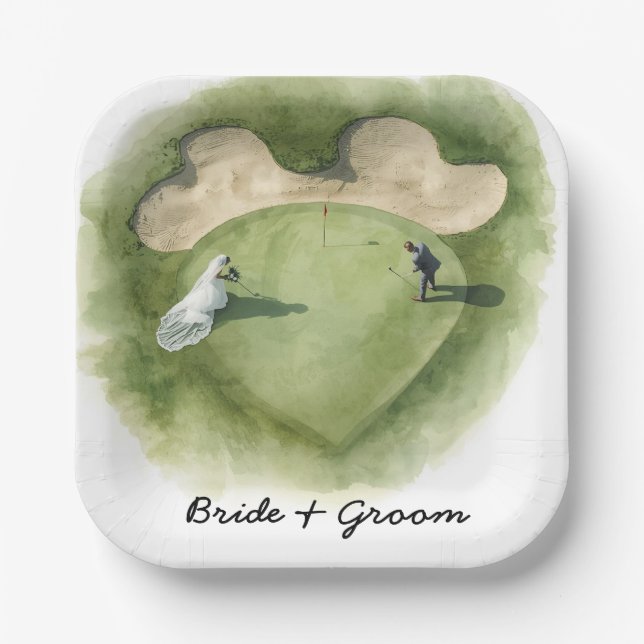 Golf wedding bride groom golf ball tee with love pappteller (Vorderseite)